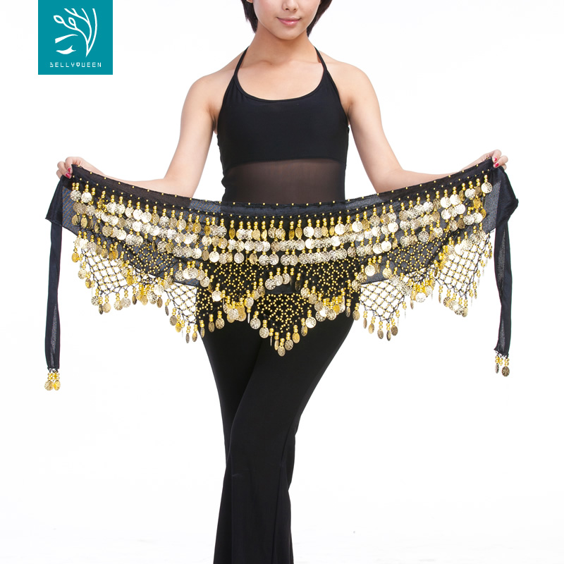 Dancewear polyester belly dance hip scarf with gold coins waist belt  